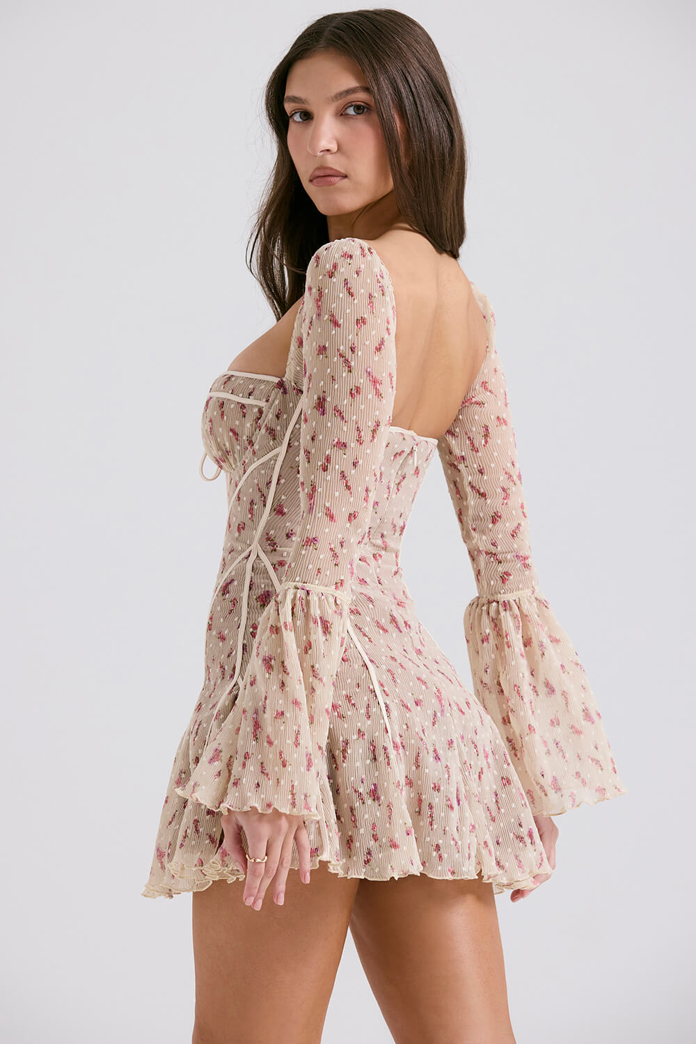 Vintage cream rose print corset dress