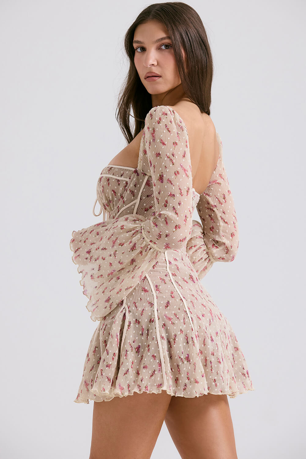 Vintage cream rose print corset dress