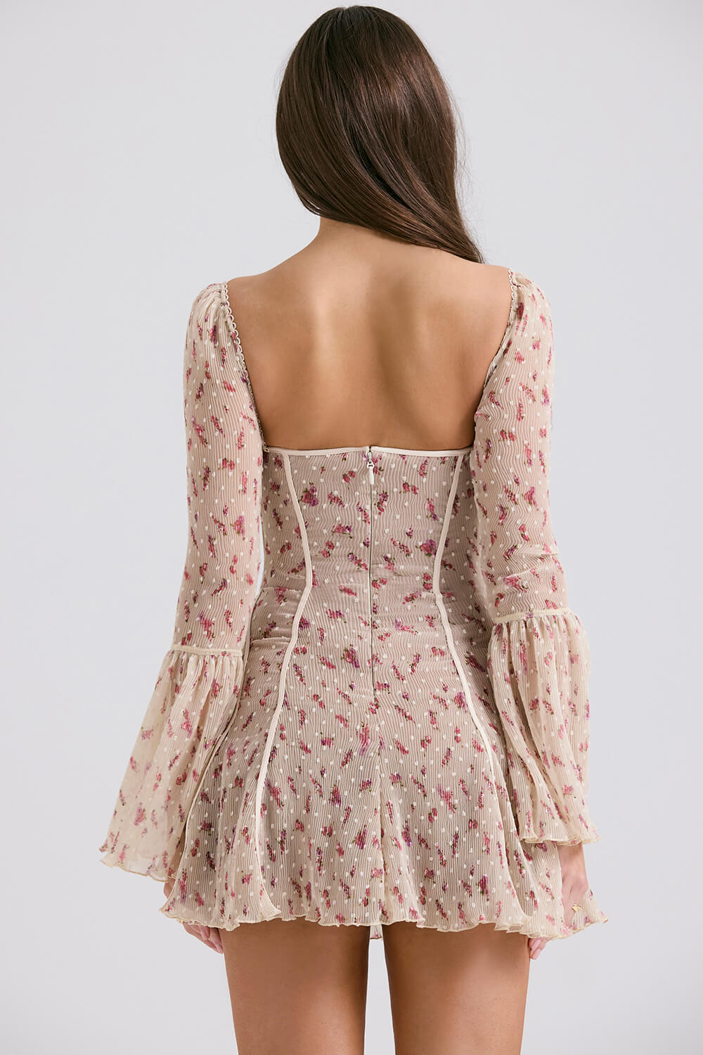 Vintage cream rose print corset dress